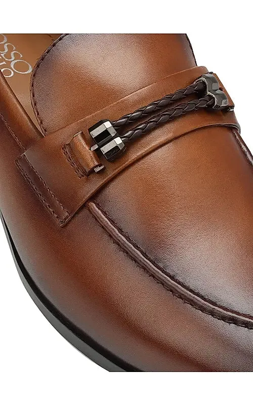 Tan Braided Leather Loafers