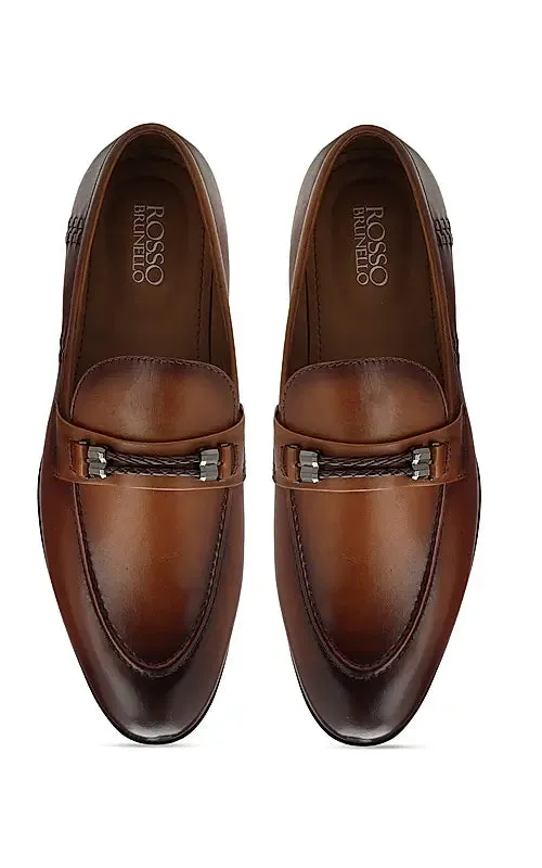 Tan Braided Leather Loafers