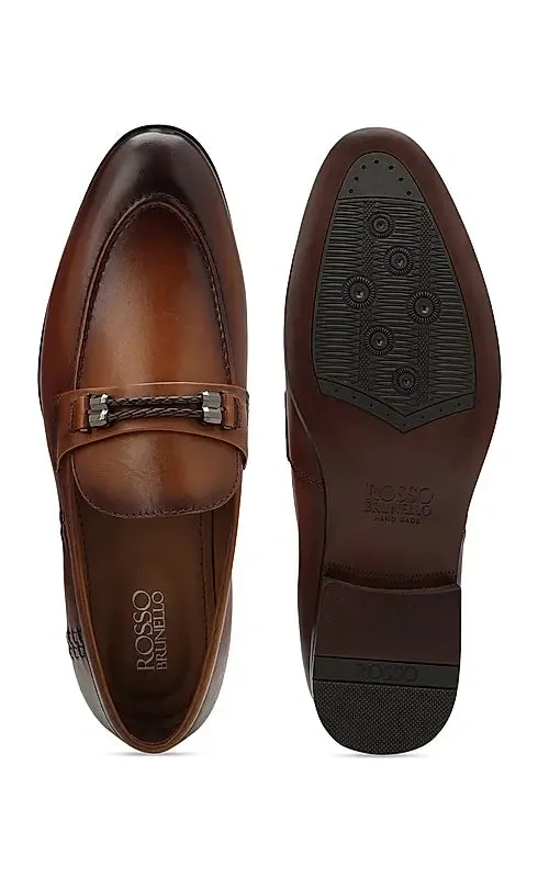 Tan Braided Leather Loafers