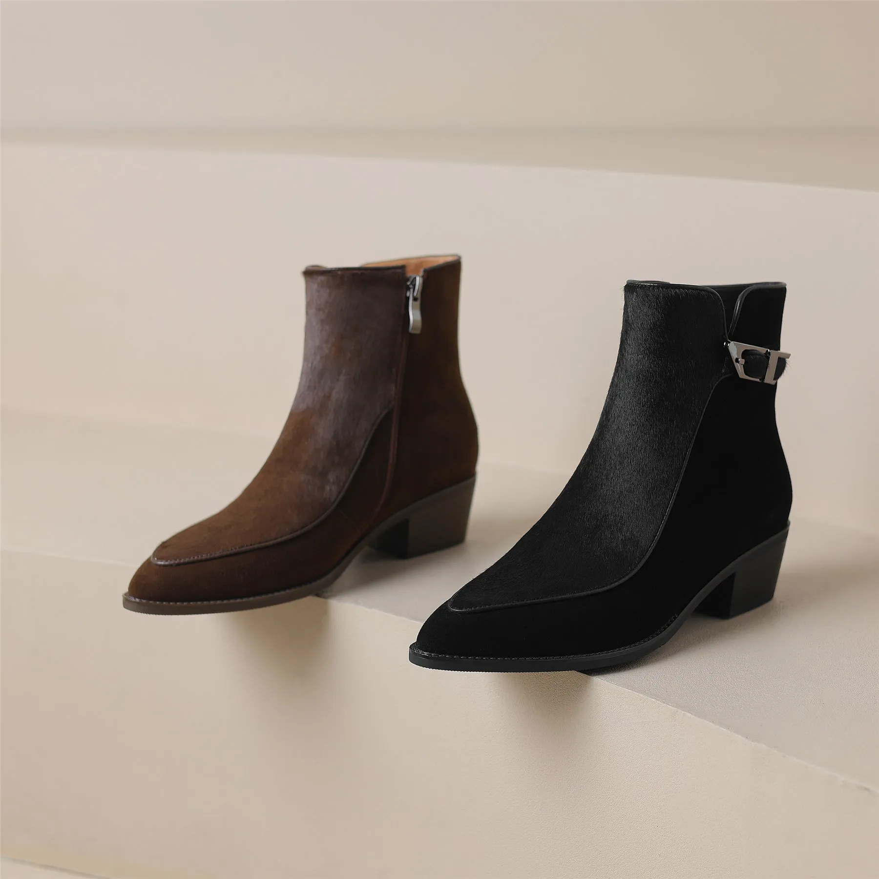 TinaCus Women's Suede Leather Handmade Zip Up Chunky Heel Ankle Boots