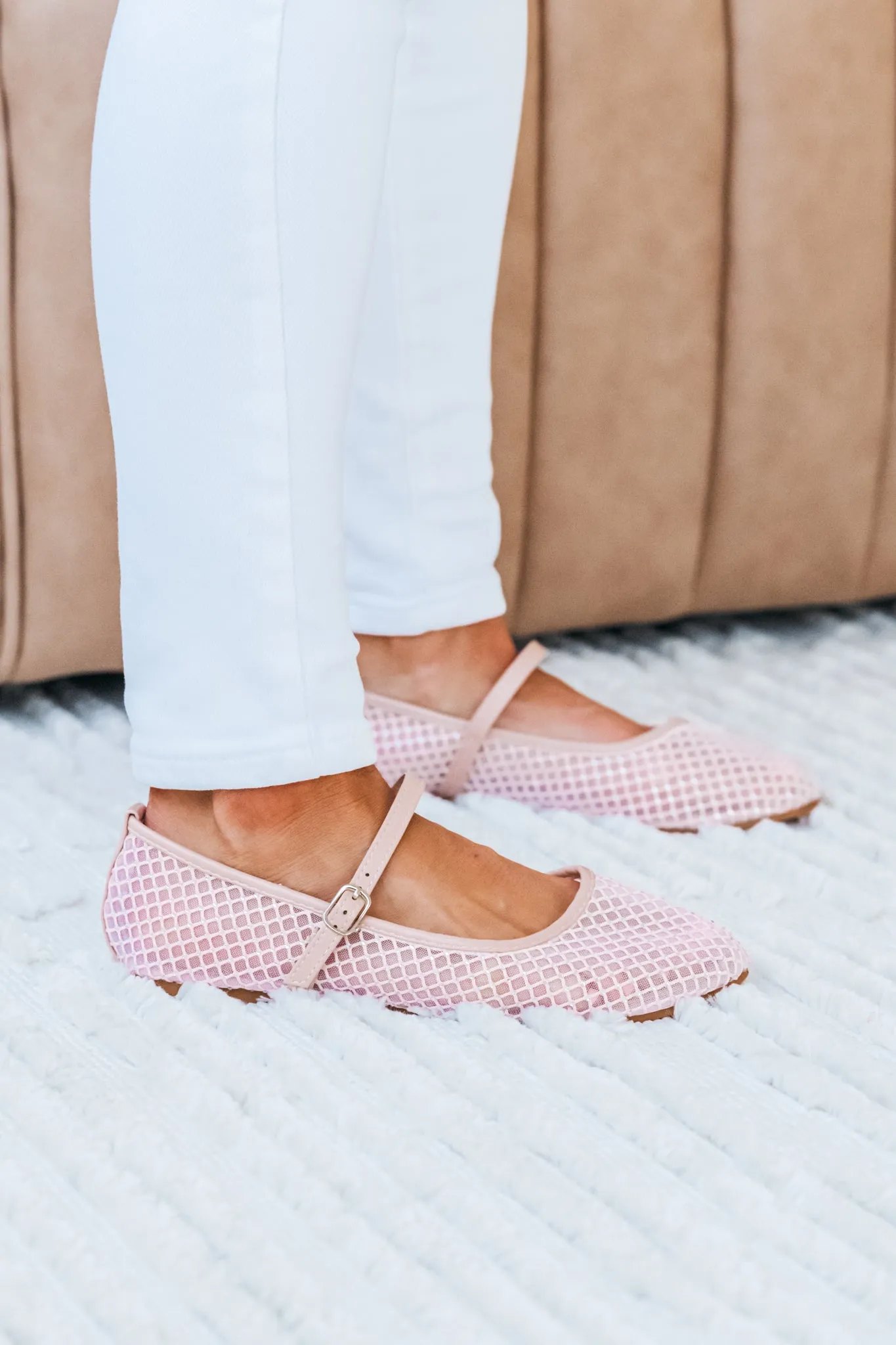Twinkle Mesh Flats - Nude/Pink