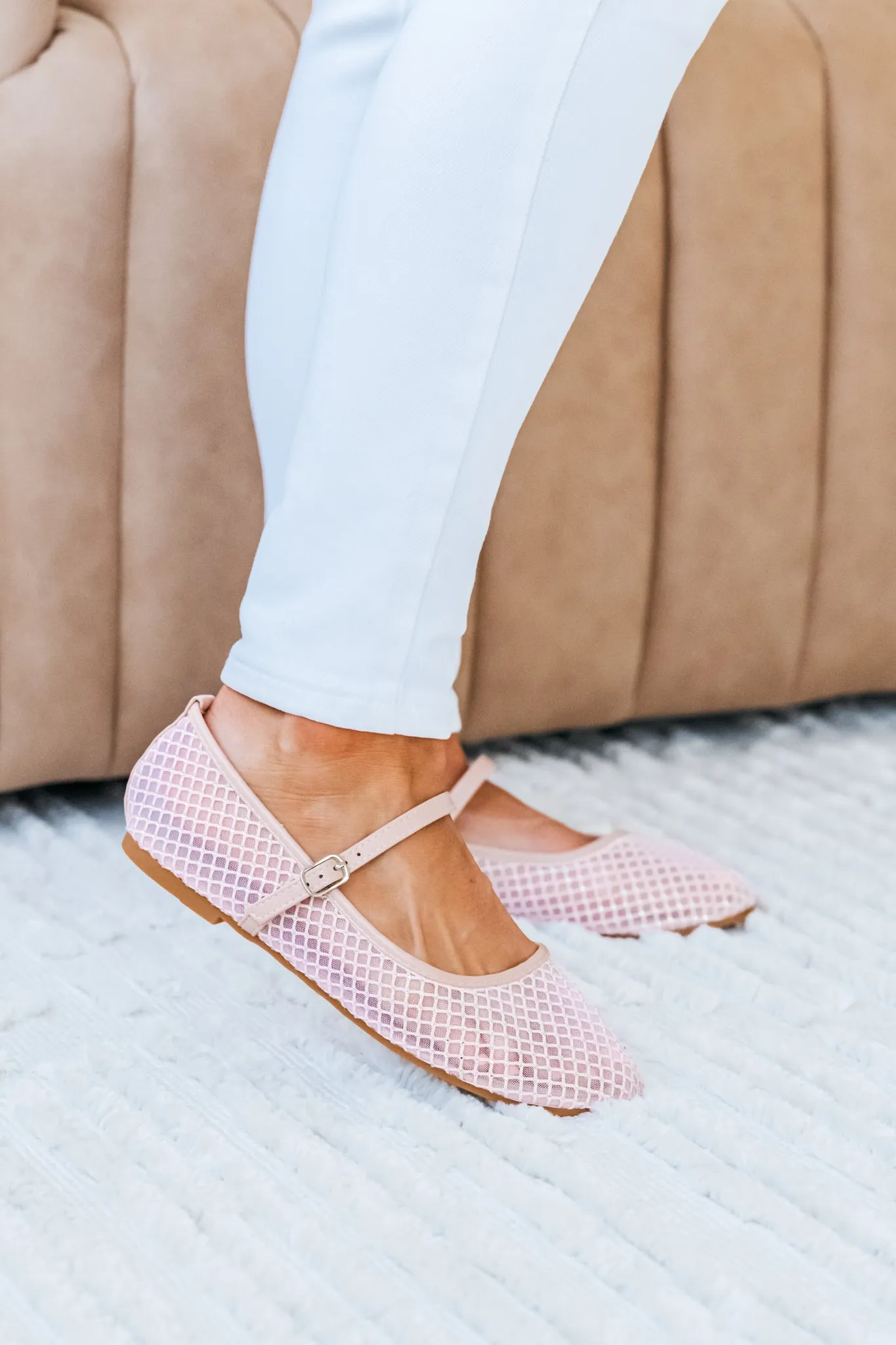 Twinkle Mesh Flats - Nude/Pink