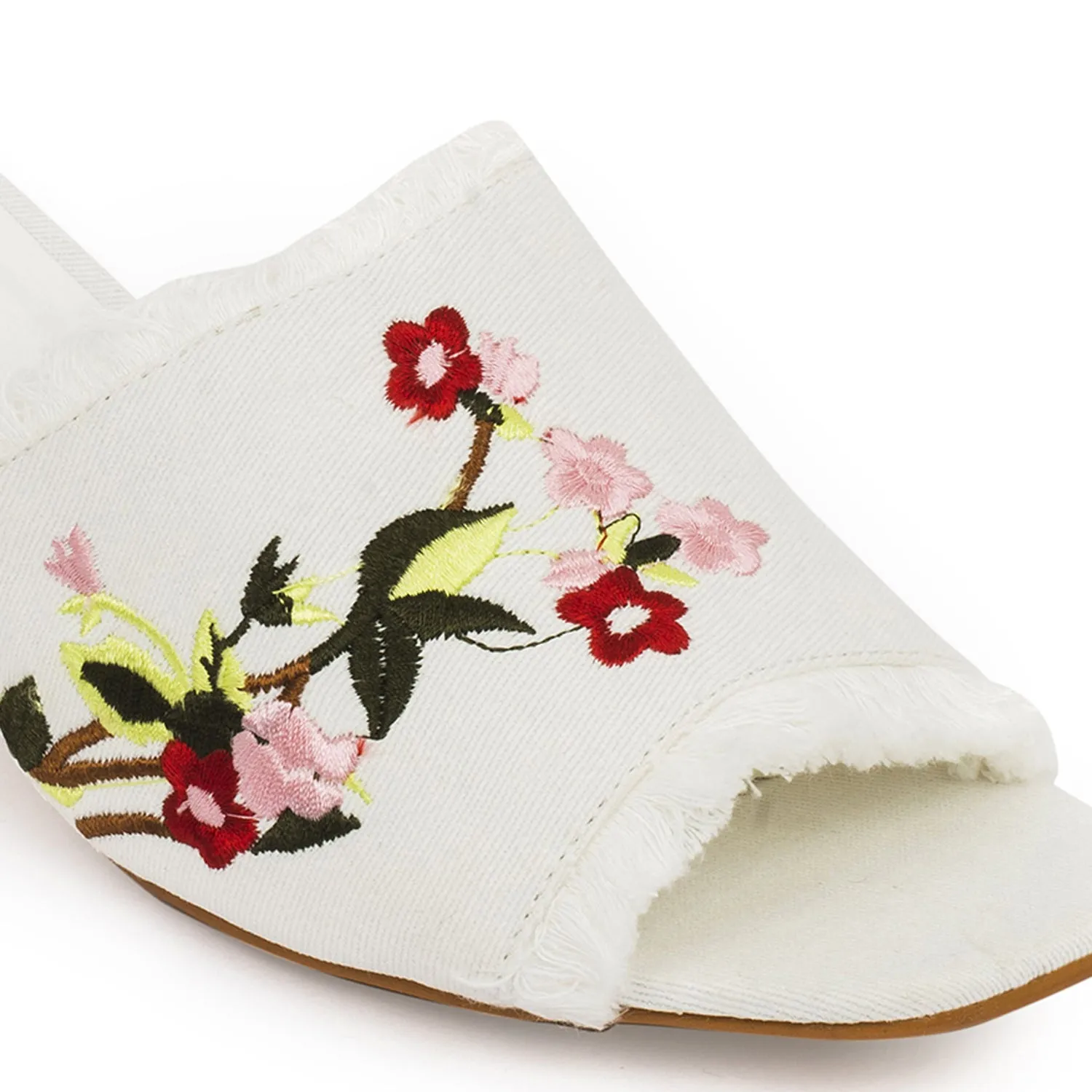 White Block Heeled Mules