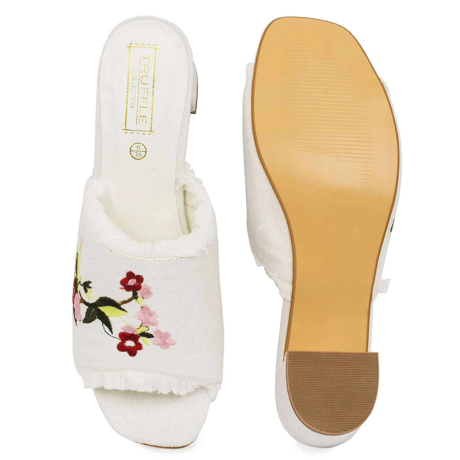 White Block Heeled Mules