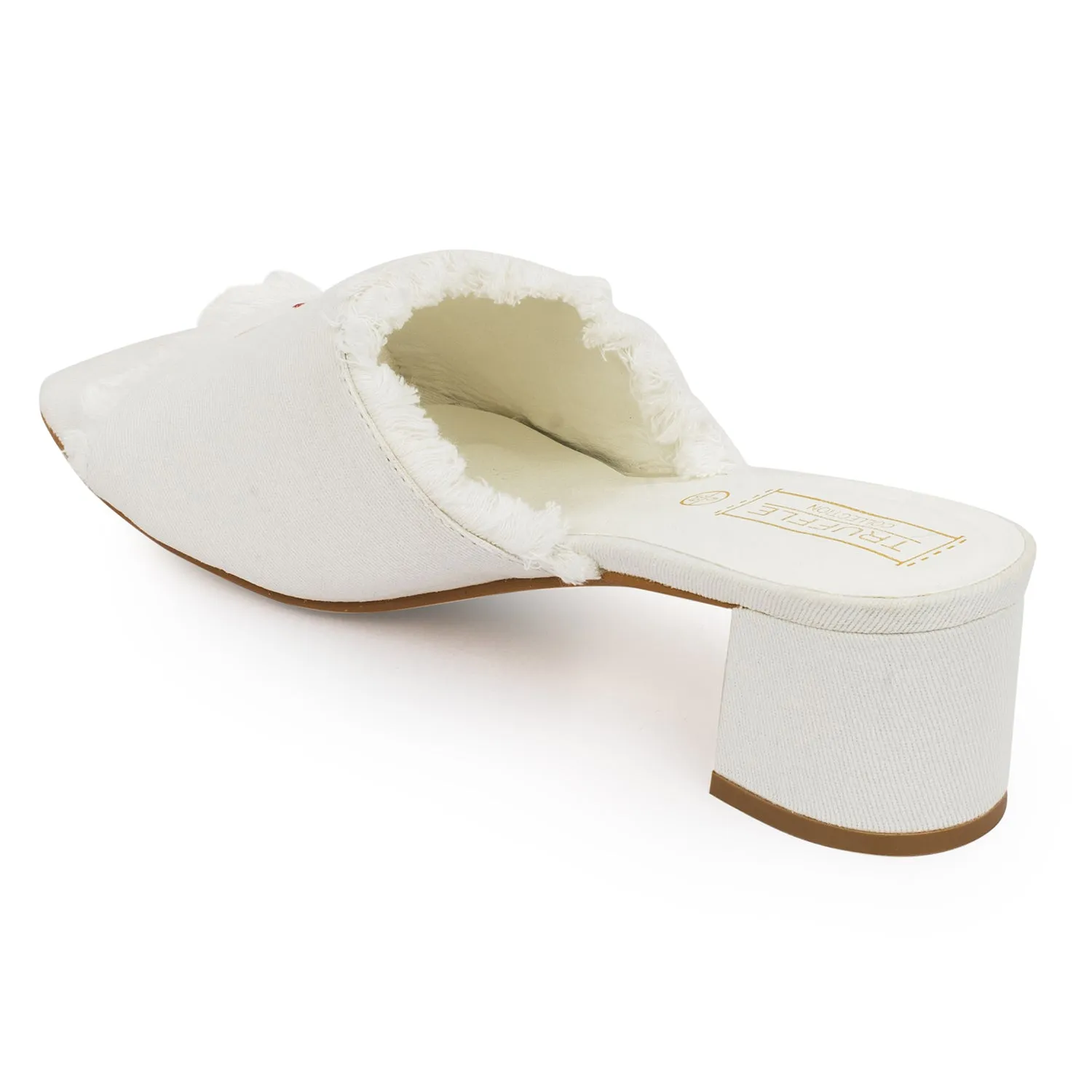 White Block Heeled Mules