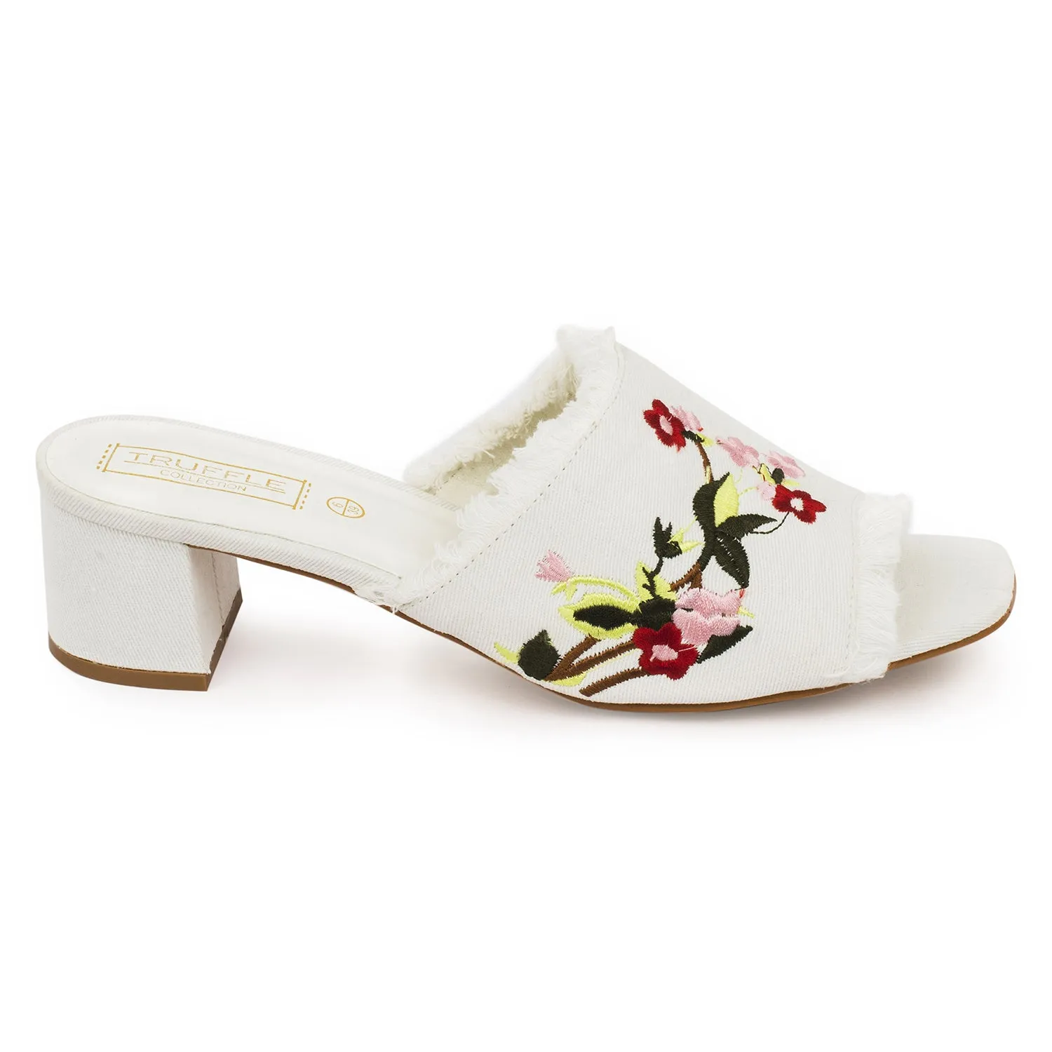 White Block Heeled Mules