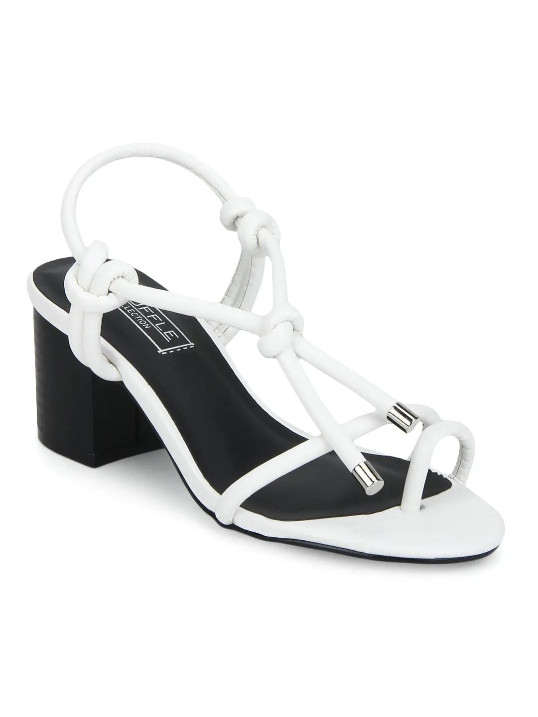 White PU Low Block Heel Sandals