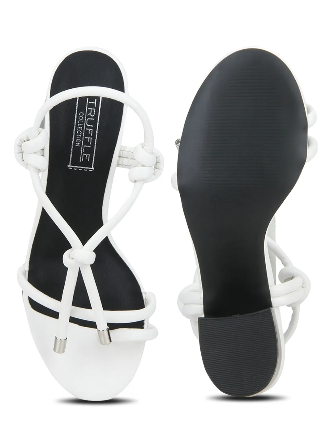 White PU Low Block Heel Sandals