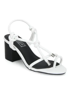 White PU Low Block Heel Sandals
