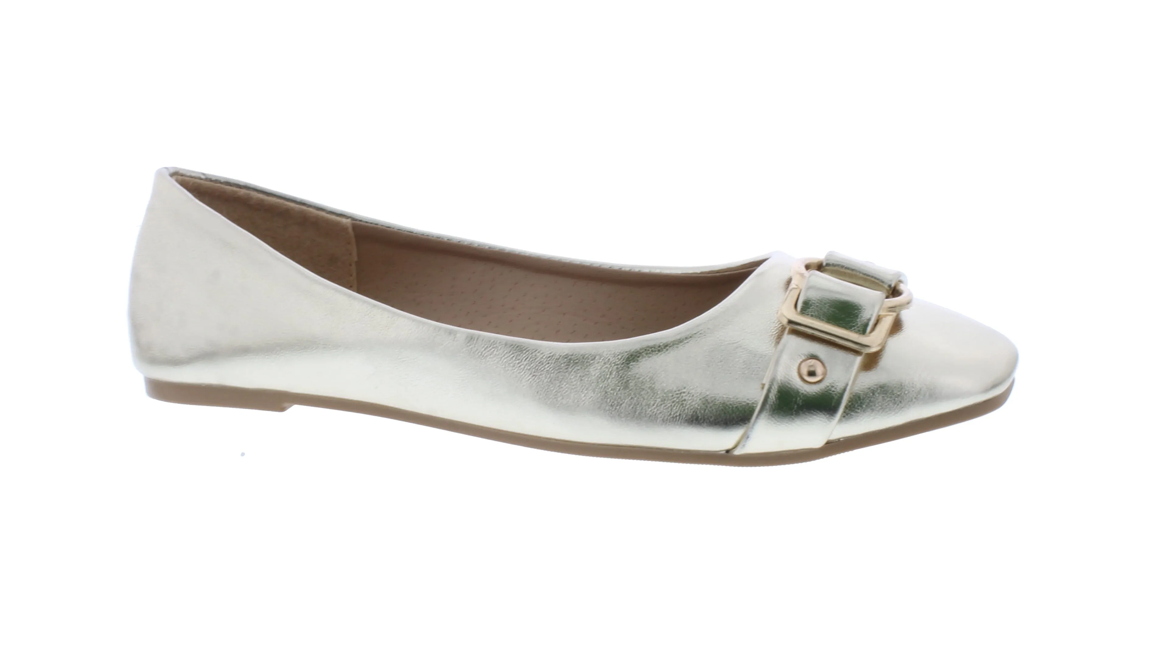 Women Faux Leather Ballerina with Buckle