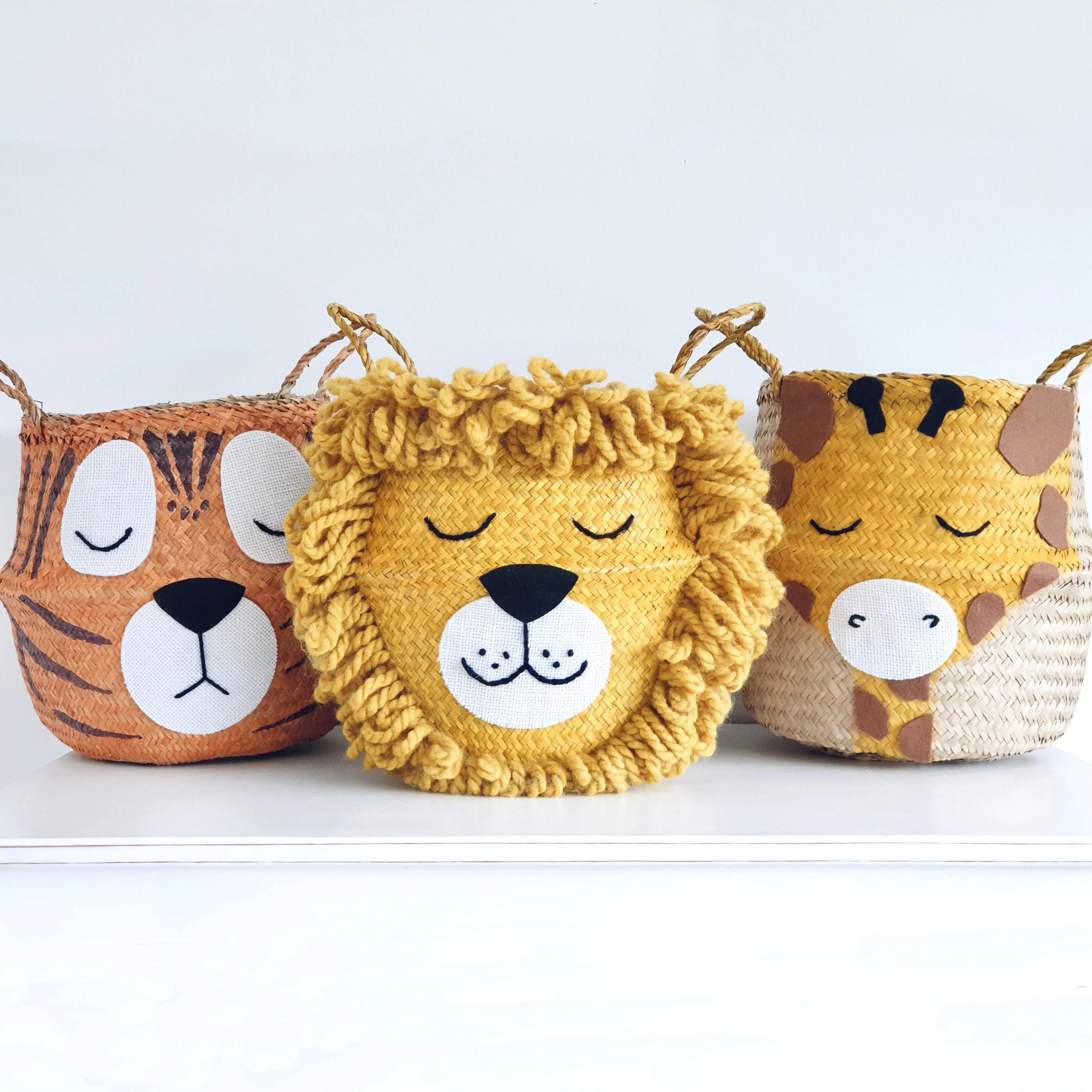 Yellow Lion Handwoven Storage Basket (Large)